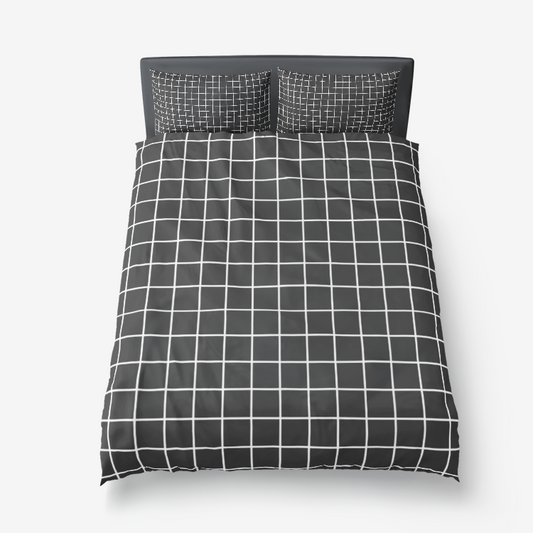 Black Minimal Grid Duvet Cover