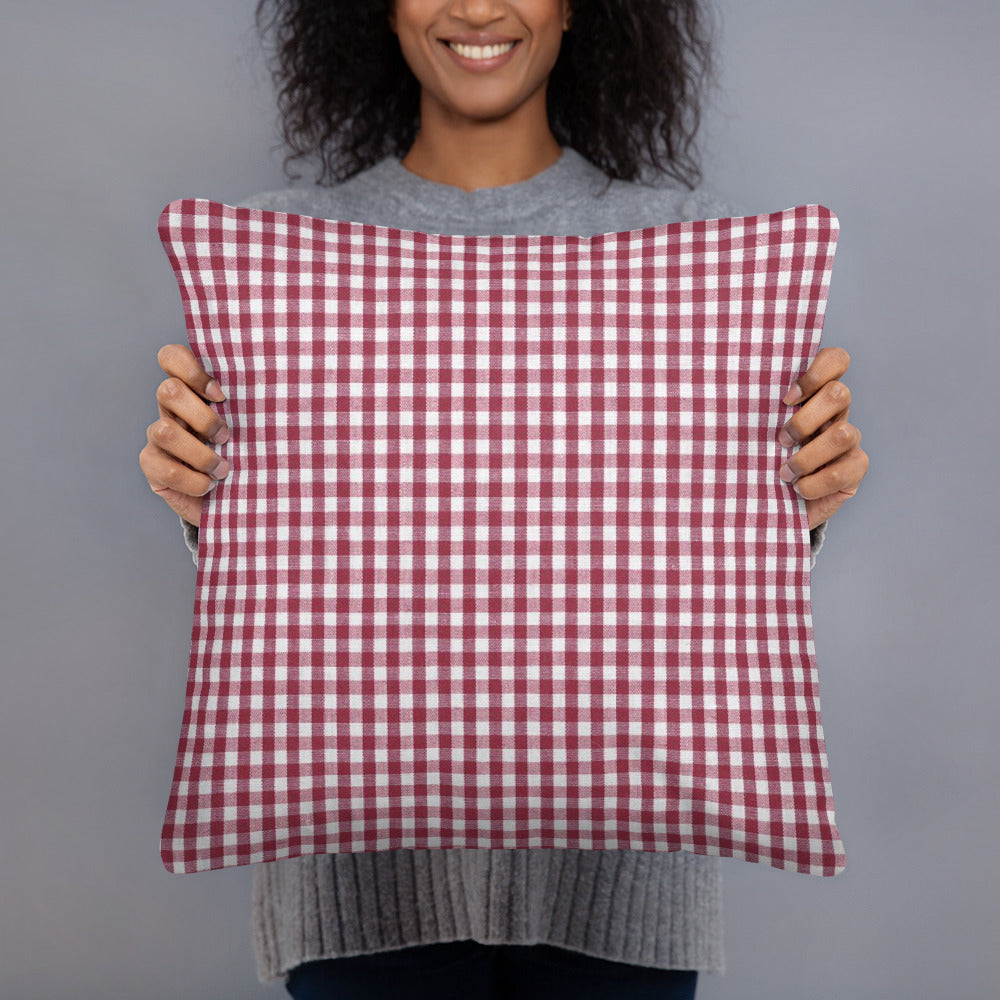 Burgundy gingham print pillow