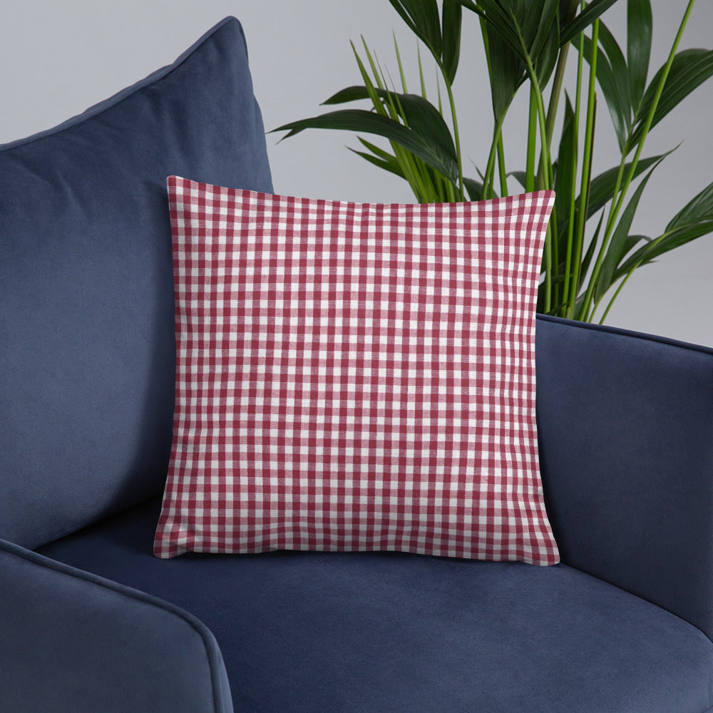 Burgundy gingham print pillow