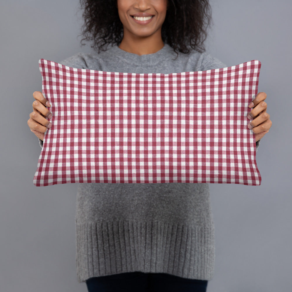 Burgundy gingham print pillow